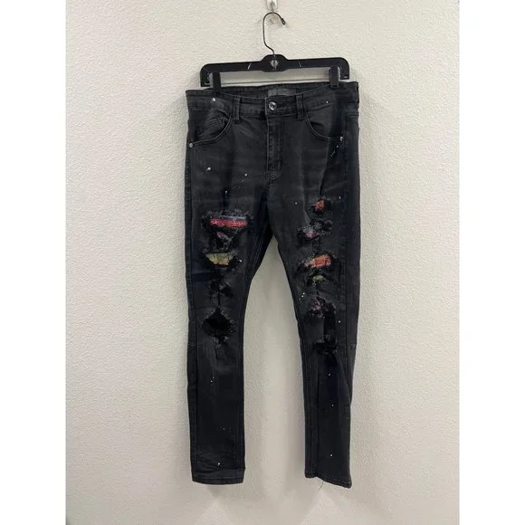 Kdnk Jeans Kdnk 32 Black Faded Paint Stained Distressed